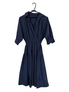 値下げ済み！ 美品！ネイビー 半袖 シャツワンピース 春服