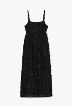 ZARA エンボス加工生地ミディワンピース L 新品 ブラック ノースリーブ