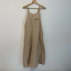 ベージュ ポケット付き サロペット ロング丈