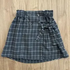 リボン付きグレー系チェックスカート 150cm