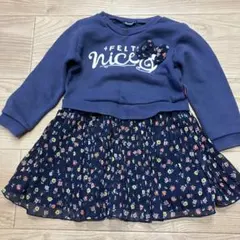 Moujonjon ネイビー フラワープリント ワンピース