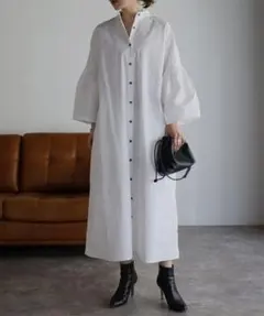 処分✨ボンジュールサガン✨ホワイトコットンマキシ丈シャツワンピース✨大きいサイズ