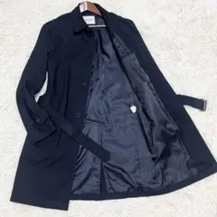 メンズビギ ステンカラーコート ベルト 濃紺 XL 日本製 ロング丈 Aライン