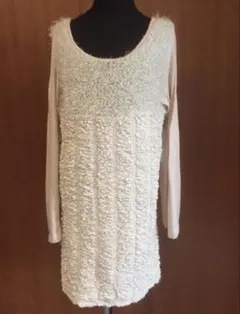 クリーム色 フリース風 長袖トップス