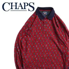 CHAPS RALPH LAUREN クレスト総柄 ポロシャツ L レッド