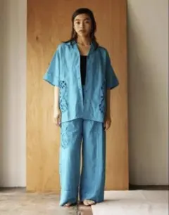 ヤマダヤ RADIATE シアーリネン刺繍ワイドパンツ ブルー 新品