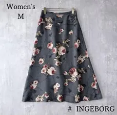インゲボルグ 薔薇 花柄 フレアスカート アンゴラ混 グレー ピンクハウス