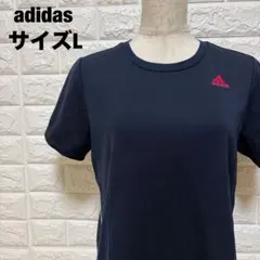 adidas ネイビー 半袖スポーツTシャツ Lサイズ ロゴ刺繍【1471】