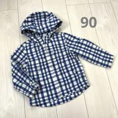 ベビーギャップ♡ブルー チェック柄 フード付ブルゾン アウター 90cm