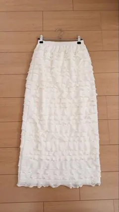 COENホワイト フリル ロングスカート