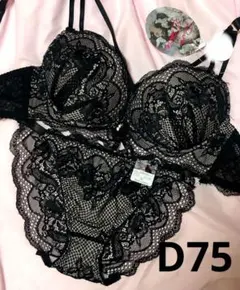 D75 ロマンティックスカラップコードブラジャー&バック透けフルバックショーツ