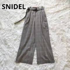SNIDEL　ワイドパンツ　ベルト付き　チェック　通勤通学　タック入り