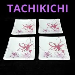 ✨【未使用】たち吉 ガラス小皿 4枚セット スクエア 豆皿 角皿 銘々皿花柄
