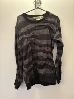 SLOWGUN ブラック/グレー ストライプ ニット