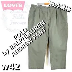 ポロバイラルフローレンツータックチノパンツ極太ワイドロゴw42USAアメリカ古着