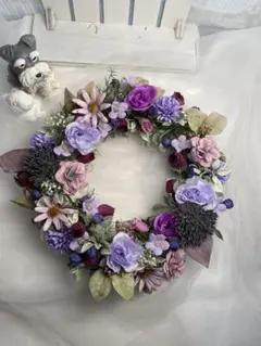 パープルシックなリース☆アーティフィシャルフラワーリース☆インテリアリース