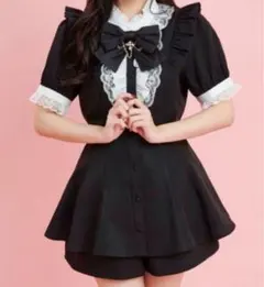 Secret Honey アクセサリーリボンレースフリル半袖セットアップ