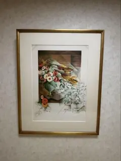バイオリンと花の絵画 額装品 - メルカリ