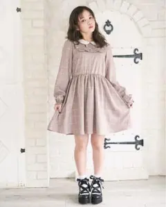 ハニーシナモン ヨーク切替チェックワンピース ブラウン