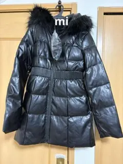 GDベルト付きフェイクレザーロングダウンコート