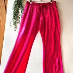 エメフィール Ｌ ベロア ルームウェア パンツ ピンク ストレッチ 秋冬
