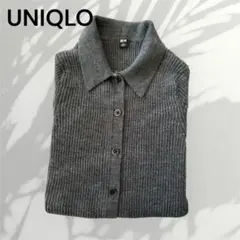 ユニクロ メリノリブポロカーディガン グレー L 100%