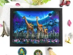 【A4額付きデジタルアート】ジラフファミリーの銀河旅行