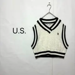 1500【U.S.POLO】sizeF ニット ベスト ショート ケーブル