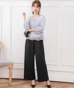 DRESS PLUS パンツドレス トップス＆スラックス ブラック グレー L