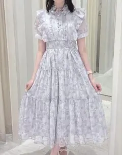 evelyn ラメフリル花柄OP ワンピース ブルー