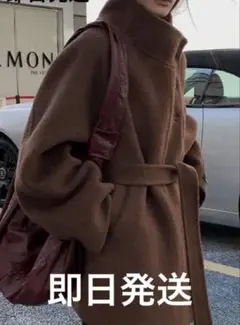 新品ブラウン スタンドカラーオーバーサイズ コート ベルト付gypsophila