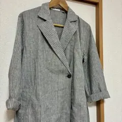 【美品❣️】ストライプ柄 綿麻ロングコート スプリングコート　S ユニクロのサムネイル