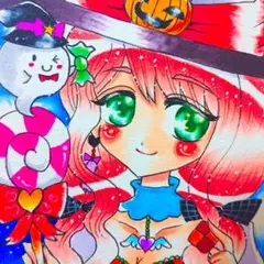 自作 手描き☆ハガキサイズ☆はっぴぃ☆ハロウィン☆オリジナル☆創作☆ポスカ☆