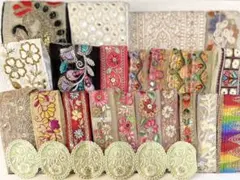 ③ インド刺繍リボン　ハギレセット(4mちょっと)
