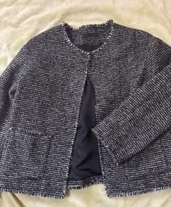 ノーカラーツイードジャケット 黒と白