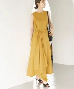 未使用級 プリーツプリーズ 変形ワンピース 3 マスタード コクーン