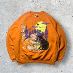 90s メキシコ製ATLASSPORTSWEARプリントスウェットL古着オレンジ