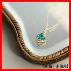 18kgp エメラルドストーンメ&レダイヤストーン ひし形ネックレス 上品