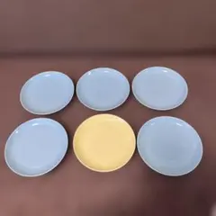 中皿プレート　陶器製　ブルーグリーン＆イエロー　6枚セット