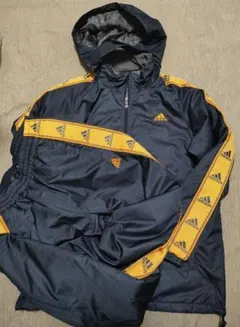 adidas ネイビー/オレンジ　 ナイロンセットアップ M