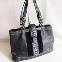 COACH コーチ トートバッグ 肩掛け シグネチャー バイカラー レザー 黒