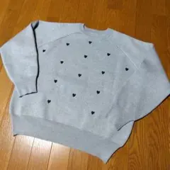 グレー ハート柄 ラグランスリーブ セーター　サイズM