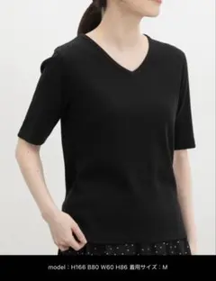 Vネック 半袖 リブニットTシャツ
