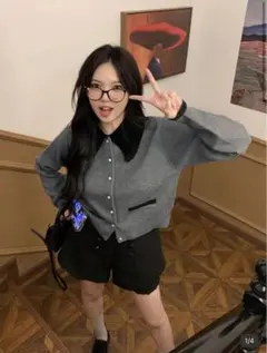 SHEIN グレーのニットカーディガン