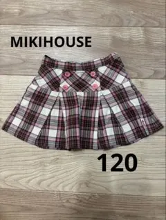 ミキハウス ピンクとブラウンのチェック柄　スカート　120