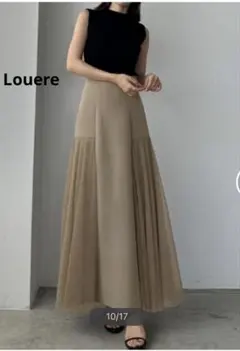 【新品】Louere ハイウエスト 異素材切替 チュールフレアロングスカートXL
