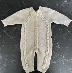 SHEIN グレージュ　ボタン付きロンパース 3-6M