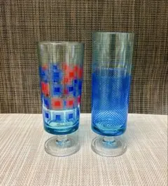 アデリア ブルー 脚付き グラス 昭和レトロ