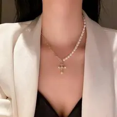 淡水パール クロス パール ネックレス レディース 小粒 天然 rb0041a