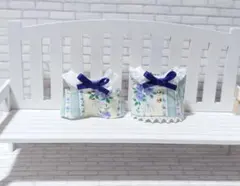 ハンドメイド　ミニチュアドール服　赤ちゃんパジャマセット　ストライプ✕ブルー花柄